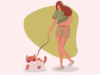 Girl and Cat Illustration