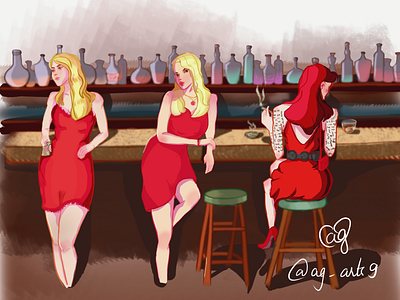 3 girls at a bar albina ghimire artist bar character design characterdesign coincidence design game cover girls illustrator in red nepal nepali photoshop