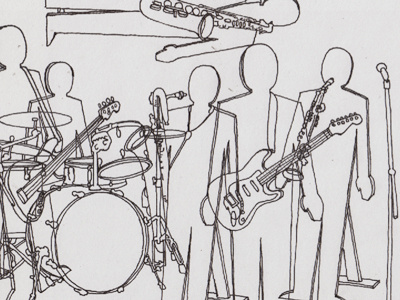 Band-age cardboard cutout drawing illustration music packaging