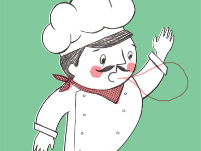 Chef Shout chef drawn green haller illustration pencil pink vintage