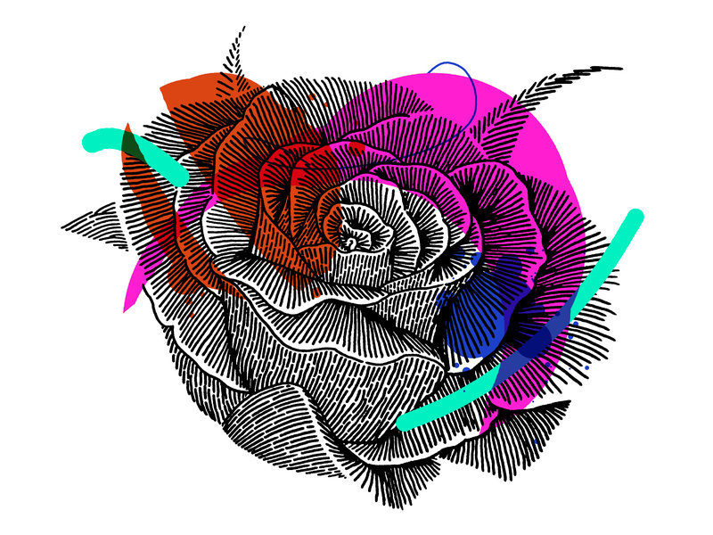 Fun Color Floral style chicago art icon color texture drawing illustration design