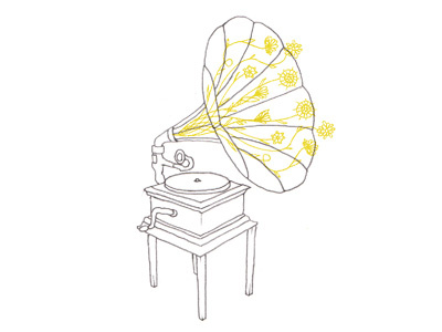 Victrola doodle drawing flowers victrola yellow