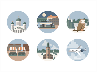 Finland icons airplane branding design finland geometric icon illustration landmark lapland minimal travel