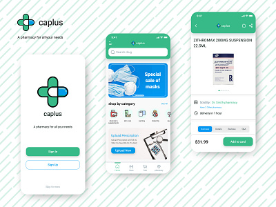 Pharmacy App - Caplus app case study delivery design drug drugstore illustration medicine mobile mobile app mobile design online20pharmacy pharmacy pharmacy20app20 ui ux