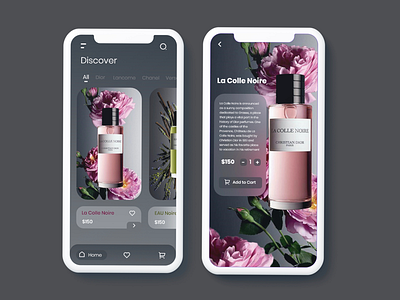 Perfume app design designs dior gray perfume shop shot ui ux