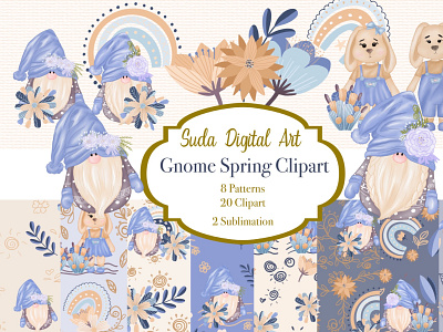 Gnomes Spring Clipart Seamless Patterns animation gnome graphic design illustration spring