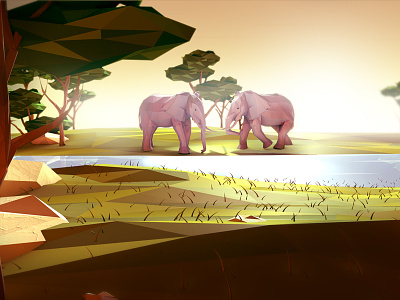 Elephants • Low poly 3d africa animals c4d cinema4d elephant landscape low nature poly render trees