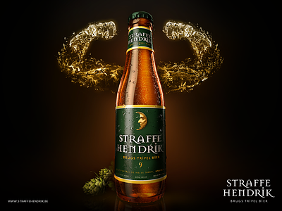Belgian Beer "Straffe Hendrik" 3d ad beer belgian bottle c4d cinema 4d hop liquid realflow render strong