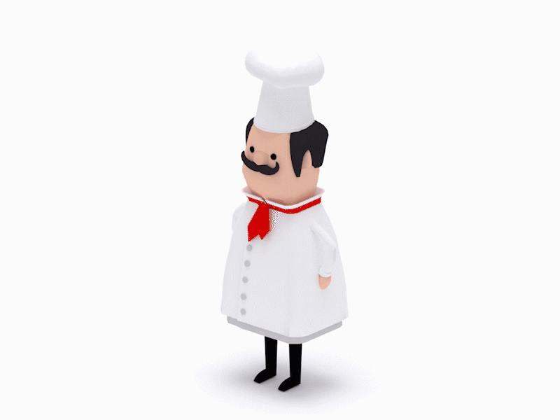 Chef 3d animation character chef cook game idle kitchen look low poly render rig