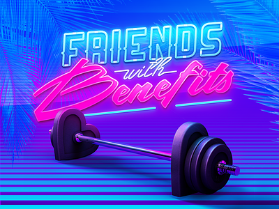 Friends with Benefits 80s barbell benefits bright dumbbell friends gym light neon palm leaves sport synth