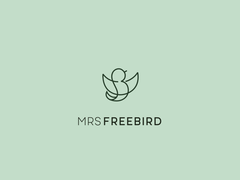 Mrs Freebird after effects animal animated animation bird brand branding flying freedom gif green identity line lines logo mark motion simple symbol wings
