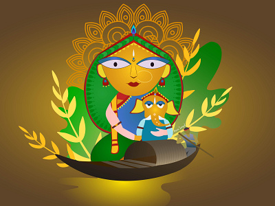 Maa Durga with ganesha on boat