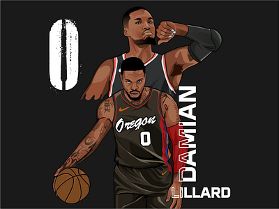 Damian Lillard artwork cartoon design illustration ilustrator nba poster portrait vector vexelart