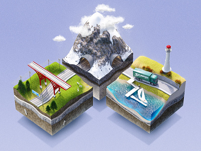 Skandinavian Express 3d illustration landscape squares