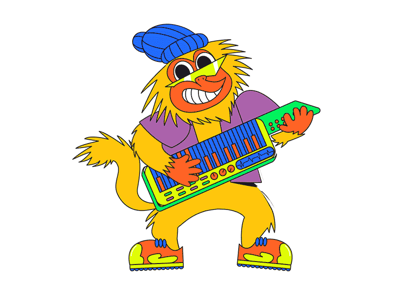 MICO tocando teclado 2d animal animation branding character dance dancing funny guitar illustration instrumento macaco mico monkey motion graphics personagem piano playing sintetizador synthesizer