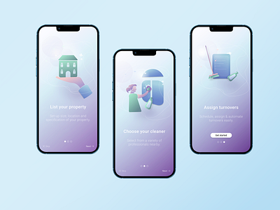 UI Onboarding | Housekeeping App | Cleaning app blue brush clean cleaning colour gradient graphic design home house housekeeping illustration mobile ui ux window