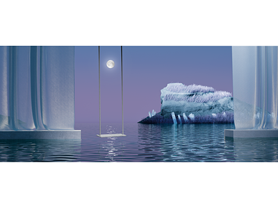 Calm Surreal Environment 3d 3d art aesthetic cgi cinema4d crystals curtains design moon redshift render sunset
