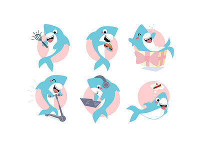 Icon set cartoon character cute icon icons set illustration logo set shark sweet