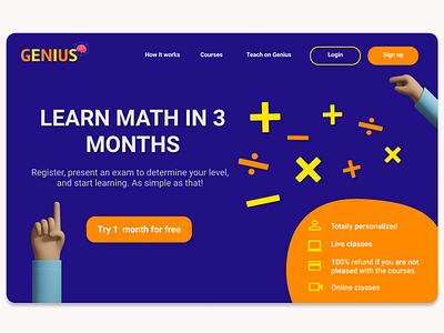 Online classes Landing page #DailyUI landing design landing page landingpage learning learning platform learning website math class online online class online classes