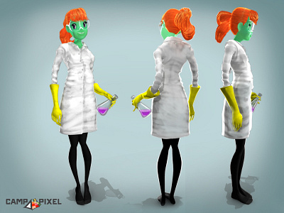 Science Girl beaker camp pixel character chemistry girl red hair science