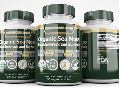Organic sea mos label final matte green mockup bottle design illustration labeldesign productlabel supplement