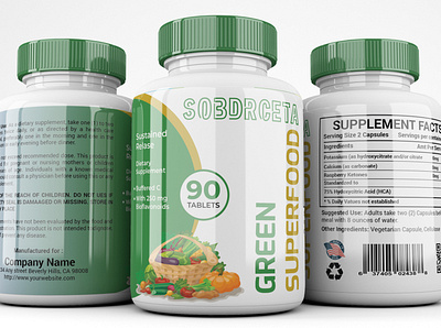 Green Superfood Supplement Label Design bottle design bottle label branding foodproduct label labeldesign labels nutrition label packaging product label supplement label
