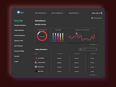 ELO ATTENDANCE attendance dark dark theme dark ui dashboad dashboard dashboard app dashboard design dashboard ui figma figma design ui ux web web design webdesign website website design