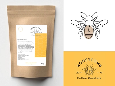 Honeycomb Coffee Roasters brand brand design brand identity branding branding design coffee design flat icon icon design illustration illustrator label label design label mockup label packaging logo package design packaging design typography