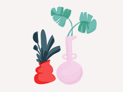 windowsill illustration paint plants vase