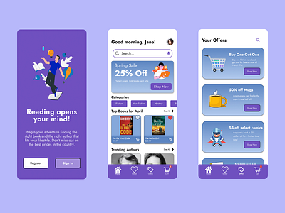 Bookstore Mobile Application Design app books bookstore design ecommerce first project mobile mobileapplication new onboarding shop ui