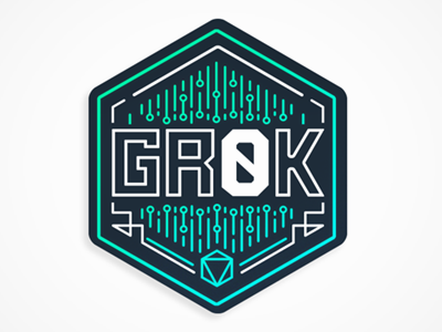 Grok Game Logo badge circuits lineart logo retrowave scifi vector