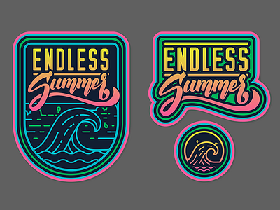 Endless Summer - Game Logo and Icon badge lineart logo samsunggear surf vector werable