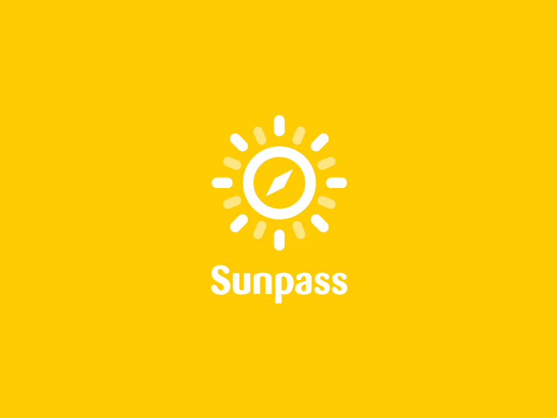 Sunpass - Logo direction logo logodesign corporate design travel compass sun sunshine concept mobile app search find