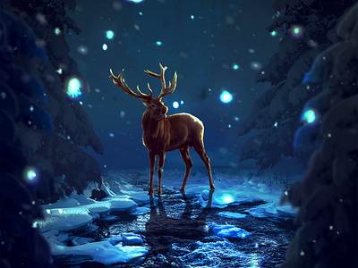 Winter Deer art artwork artworking branding deer digitalartist digitalarts fantasy illustration photomanipulation snow snowparticles wallpaper winter