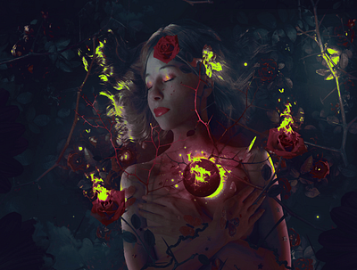 Blooming Among Thorns artwork artworking branding concept designart digitalarts forests illustration photomanipulation wallpaper