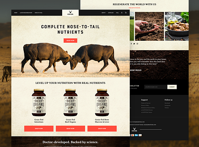 Heart & Soil beef bull concept ecommerce grass fed gritty home home page homepage lander landing page landing page concept meat mockup organic shop shopify shopify plus supplement supplements