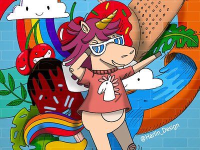 FABULES UNICORN back to school cartoon colorful design digital art fantasy girls illustration ink kids madebyhand organic photoshop selfie unicorn