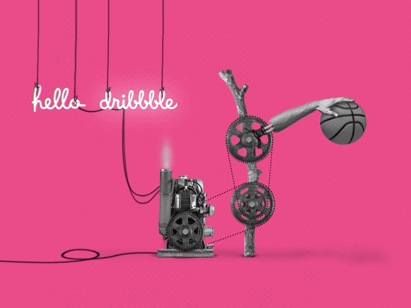 Hellooo Dribbble animation debut first shot gif hello dribbble motion motion design motion graphics weird machine