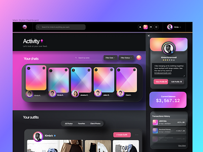Social Networking User Dashboard dashboard design gradients graphics social media social networking uiux web design