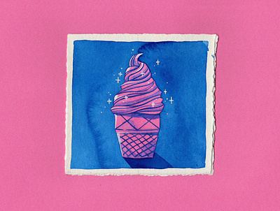 Ice Cream Cone blue color design ice cream ice cream cone illustration painting pink traditional art watercolor watercolor art watercolor painting