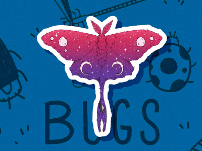 Space Moth bug bugs color illustration insect insects moth pink purple sticker stickers