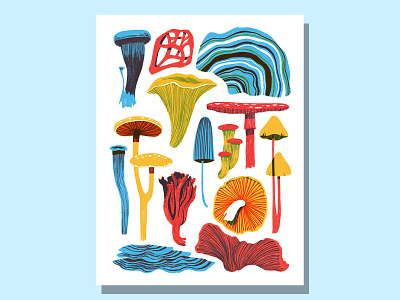 Shrooms blue color colorful design digital drawing fungi illustration mushroom mushrooms primarycolors red shrooms yellow