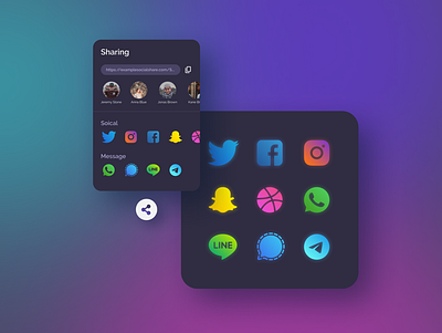 Daily UI - 010 Social Share app dailyui dailyui010 dark design gradient icon share sharing social social sharing socialmedia ui ux