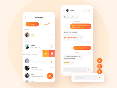 Daily UI - 013 Direct Message app chat chat app dailyui dailyui013 design message orange ui ux vector