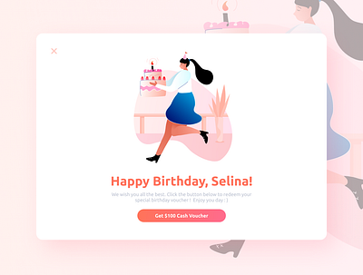 Daily UI - 016 Pop up app birthday dailyui dailyui016 design illustration orange pink popup ui ux vector