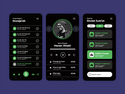 Dark mode interface app application audio design flat interface mobile moslem powerpoint ui ux