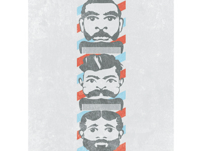 Barber Totem barber barber pole barbershop beard black blue comb faces grey mustache poles red