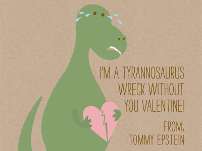 Tyrannosaurus Wreck broken heart brown crying dinosaur green heart pink tears tyrannosaurus rex valentine