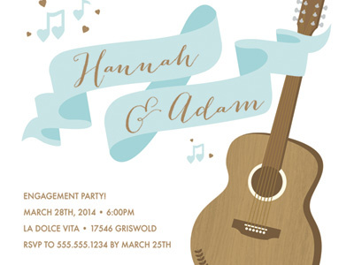 Making Beautiful Music Engagement Party banner blue brown engagement guitar hearts invitation invite love music ribbon wedding