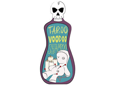 Taboo bottle pentagram shampoo skull taboo type typography voodoo voodoo doll